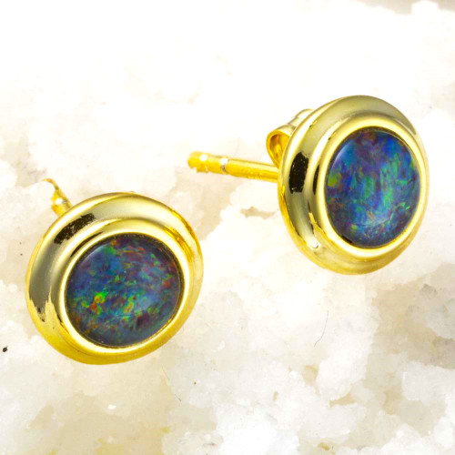 *A TEAL TIDE 18KT YELLOW GOLD PLATED AUSTRALIAN OPAL STUD EARRINGS *A TEAL TIDE 18KT YELLOW GOLD PLATED AUSTRALIAN OPAL STUD EARRINGS